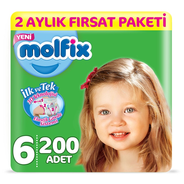 Molfix Bebek Bezi 6 Beden Ekstra Large 2 Aylık Fırsat Paketi 200