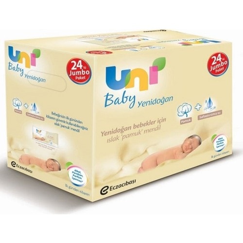 Uni Baby Yenidoğan Islak Pamuk Mendil 24'lü / 960 Yaprak 40x24