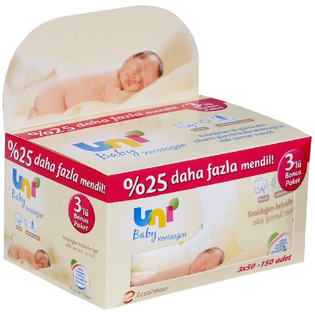 Uni Baby Yenidoğan Islak Pamuk Mendil 600 yaprak  12X50Lİ