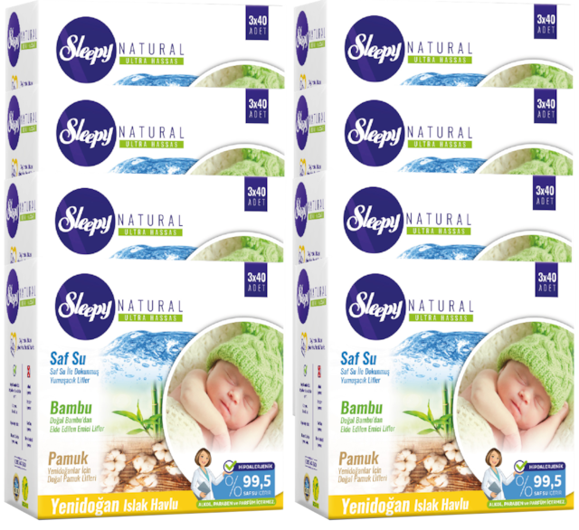 Sleepy Yenidoğan Islak Havlu Pamuklu Mendil Kapaklı 960 Yaprak