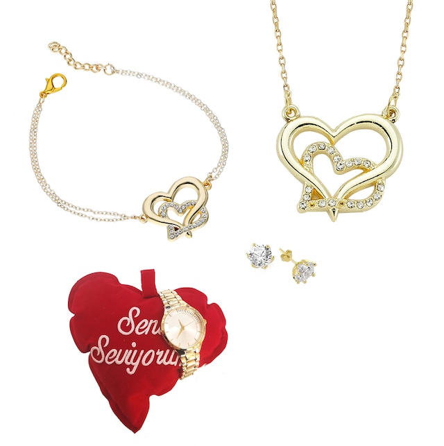 Forentina Kalpli Kolye Küpe Bileklik   - Hediye Seti