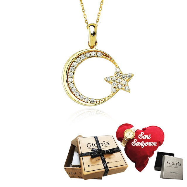 Glorria Altın Ay Yıldız Kolye - HEDİYE SETİ