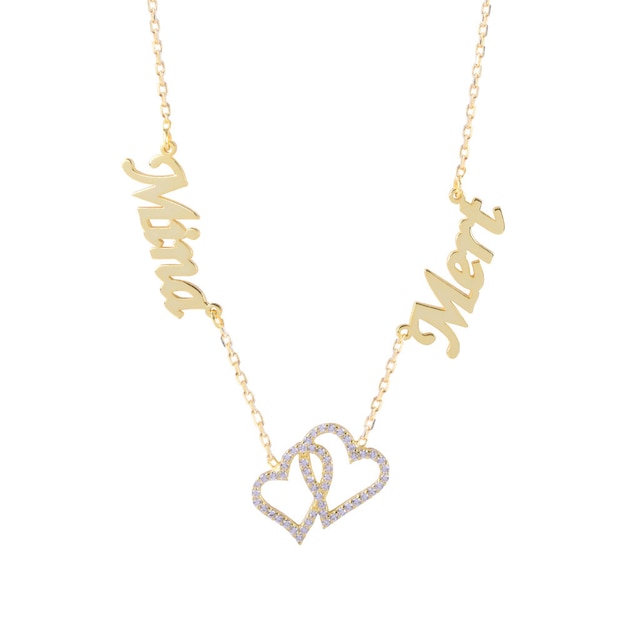 Glorria Kişiye Özel İsimli 2 Kalp Gümüş Kolye GLR729