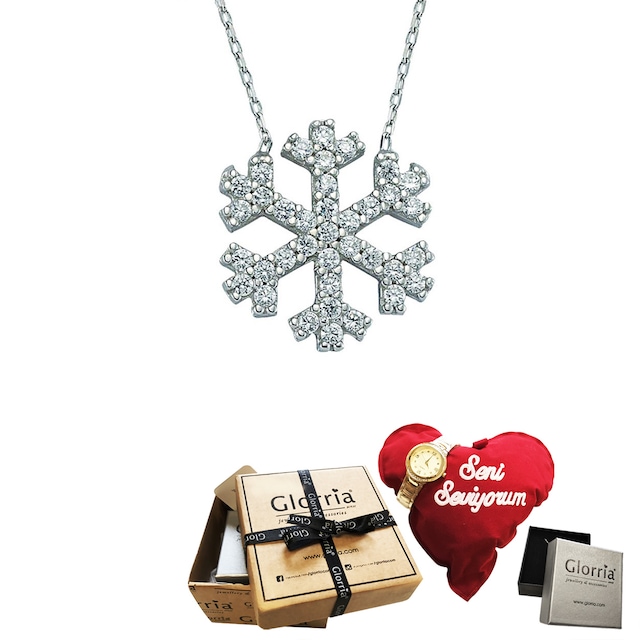Glorria Gümüş Kar Tanesi Kolye - HEDİYE SETİ