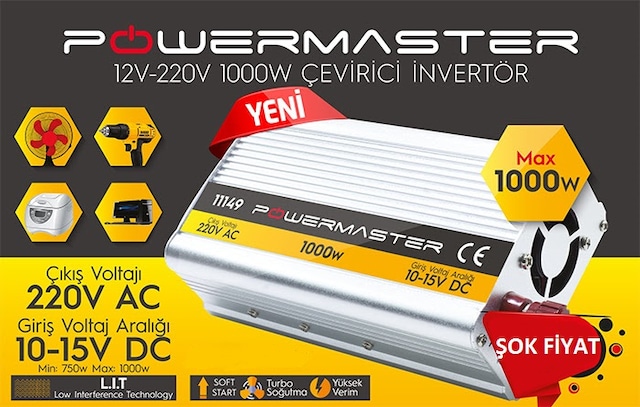 İNVERTÖR 1000W 12 VOLT 220 ÇEVİRİCİ Powermaster Modified Sinus