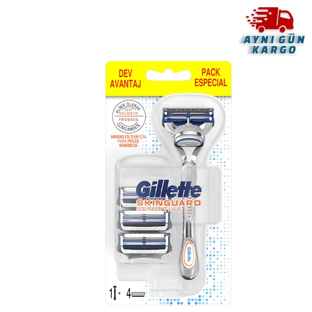 Gillette Skinguard Tıraş Makinesi + 4'lü Yedek Tıraş Bıçağı