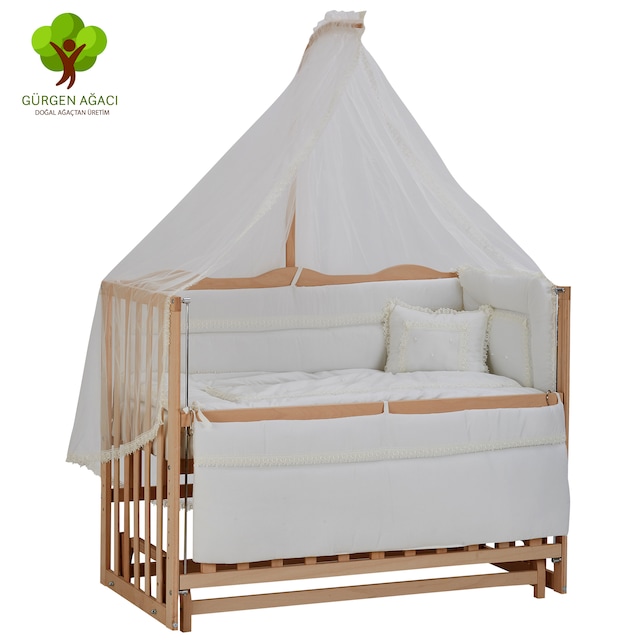 Babycom Doğal Ahşap Boyasız Anne Yanı Beşik 60*120 Kademeli Beşik