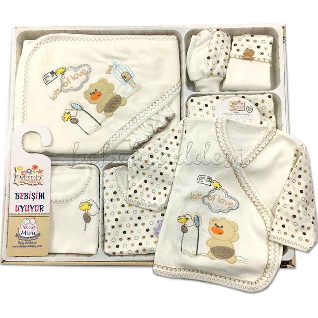 Ayıcık Nakışlı 11 Parça Bebek Hastane Çıkışı Yenidoğan Zıbın Seti