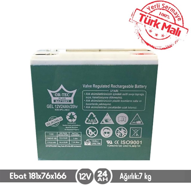 ELEKTRİKLİ MOTORSİKLET AKÜSÜ ORTEC 12V 24 AH EYLÜL-2019 ÜRETİM