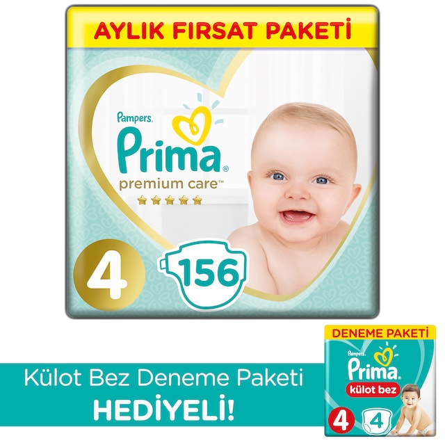 Prima Bebek Bezi Premium Care 4 Beden 156 Adet Aylık Fırsat Paket