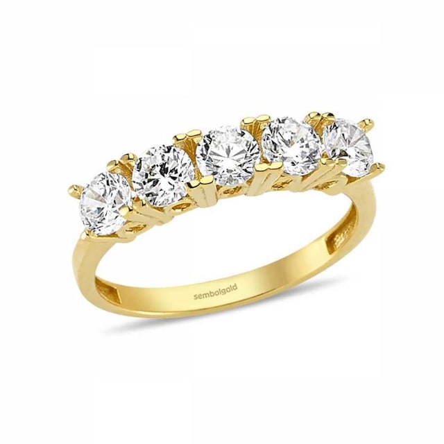 5 Taş Altın Yüzük Zirconia Taşlı SG42-0052050