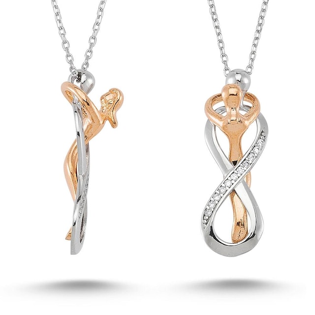 Gümüş Sonsuzluk Sarılan Çift Kolyesi Taşlı wsn140