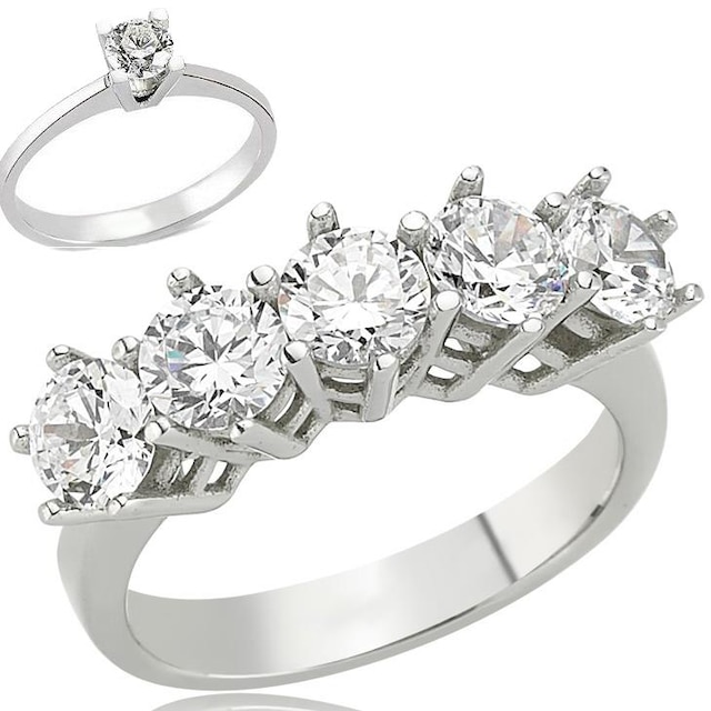 Gümüş Beştaş Tektaş Yüzük İkili Set Sevgiliye Hediye wsr92