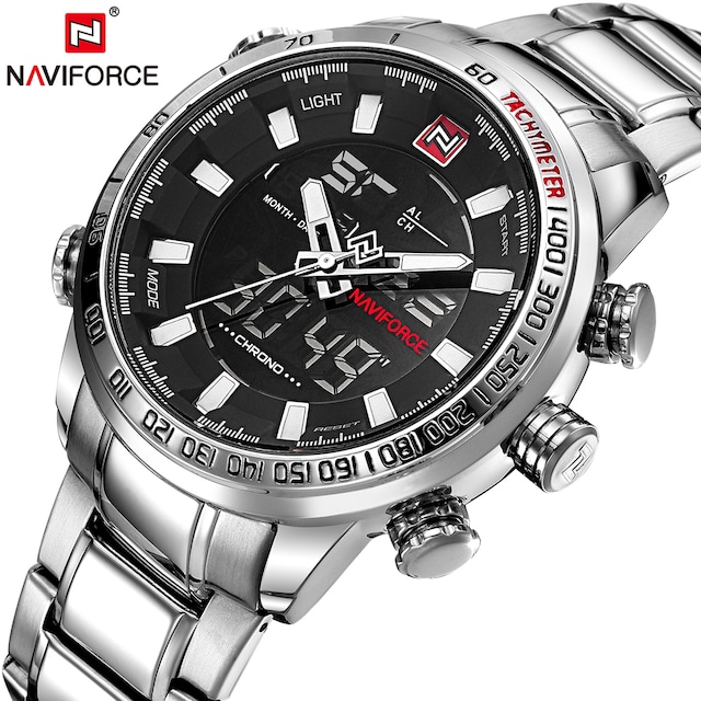 NaviForce Lüks Tasarım Çelik Saat Dijital Erkek Kol Saati NF9093