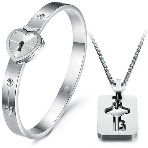 Chavin Anahtarlı Kelepçe Çelik Kolye ve Bileklik Set ch79