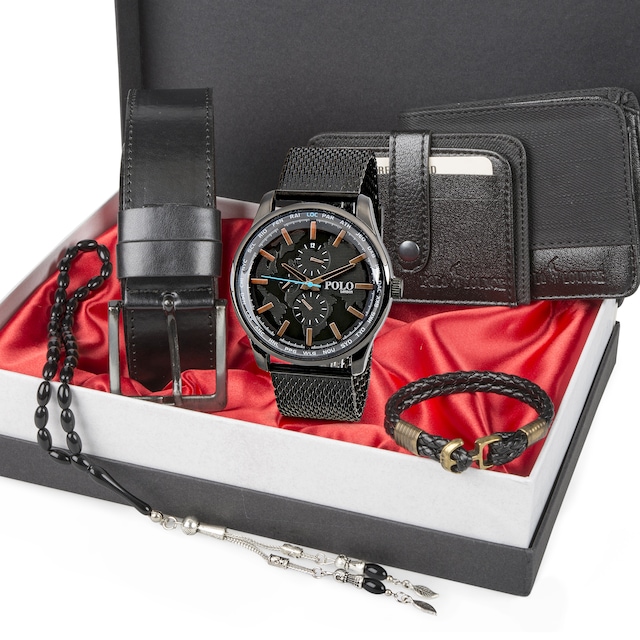 Polo London Erkek Set Saat,Kemer,Cüzdan,Kartlık.Bileklik 5 Renk