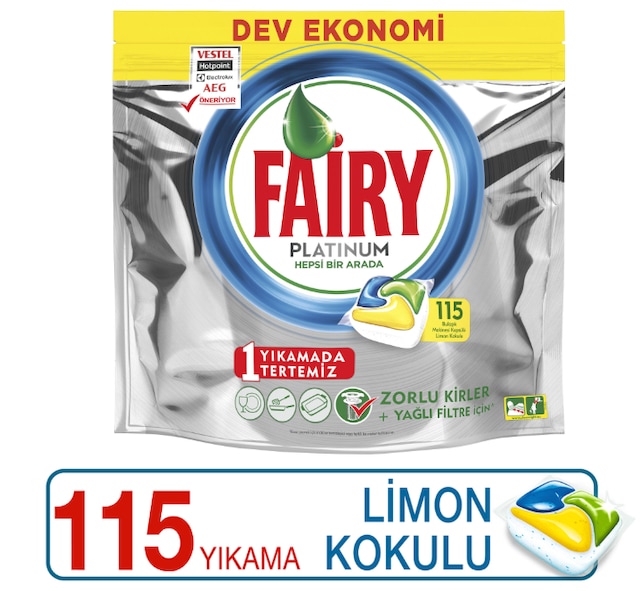 Fairy Platinum Limon Kokulu Bulaşık Makinesi Deterjanı 115 Tablet
