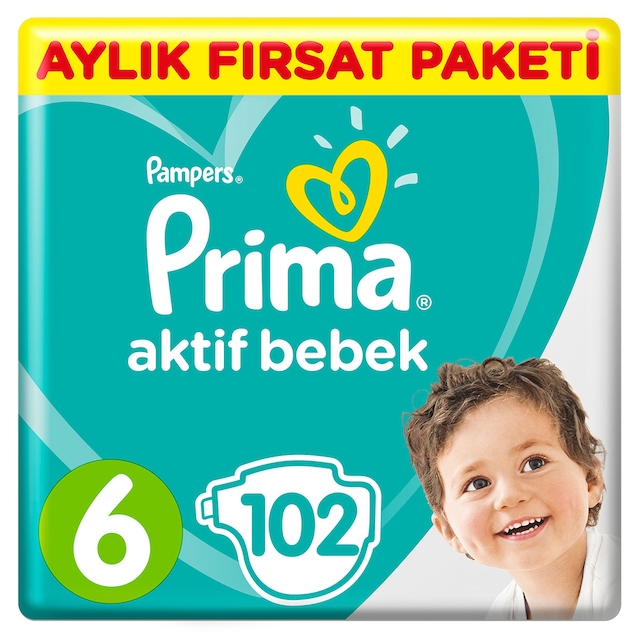 Prima Bebek Bezi Aktif Bebek Aylık Fırsat Paketi 6 Beden 102 Adet
