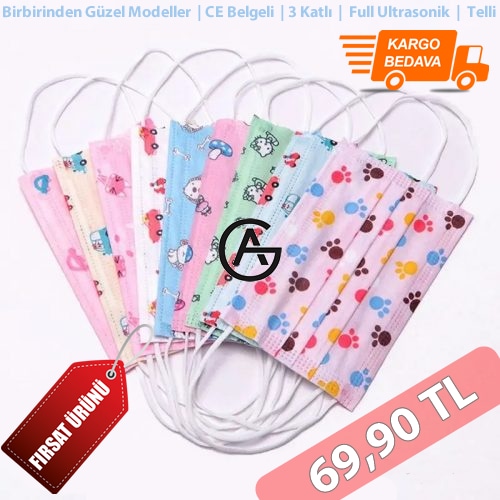 Özel Fırsat | 100 Adet Çocuk Maskesi | CE Belgeli | Burun Telli