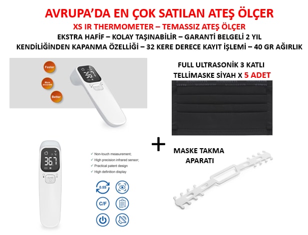 XS Temassız Ateş Ölçer Vücut ve Alından Termometre + Maske Aparat