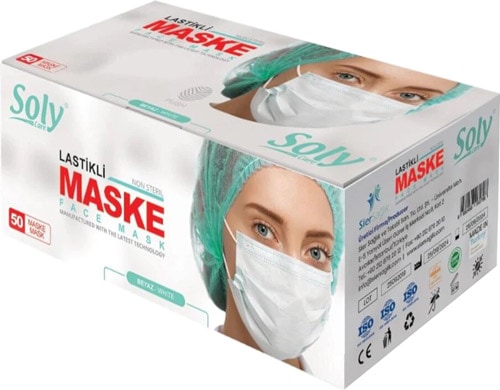 SOLY CARE 3 KATLI TELLİ ULTRASONİC CERRAHİ MASKE 50 ADET