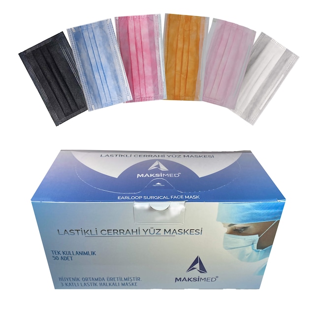 MAKSİMED Meltblown/Spunbond 3 Katlı Burun Telli Cerrahi Maske