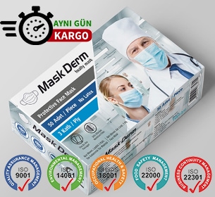 MaskDerm 3 Katlı Burun Telli Ultrasonik Cerrahi Maske 50 Adet
