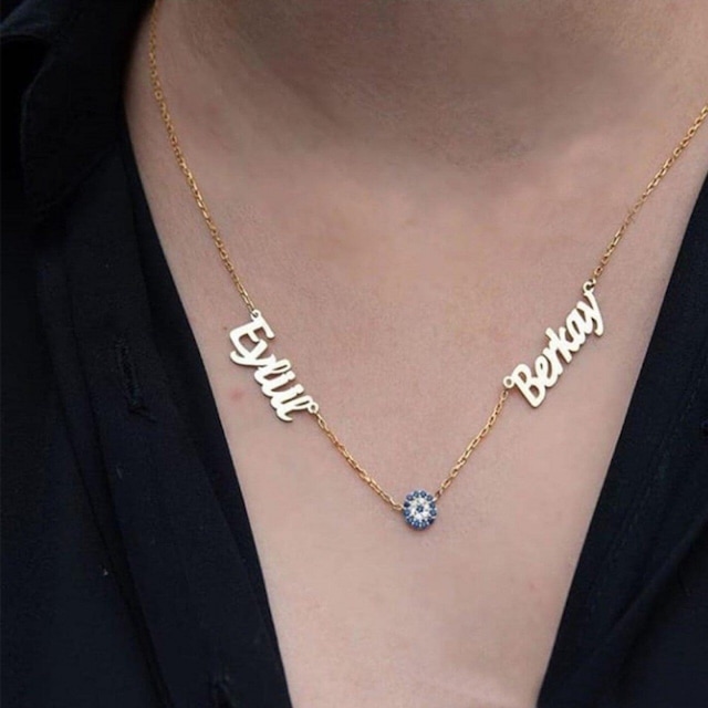 İsim Yazılı Gümüş Kolye İsimli Aile Nazar Boncuklu Kolyeler