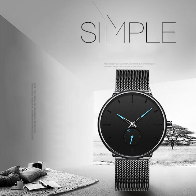 Erkek Kol Saati Ultra-ince Su Geçirmez Siyah