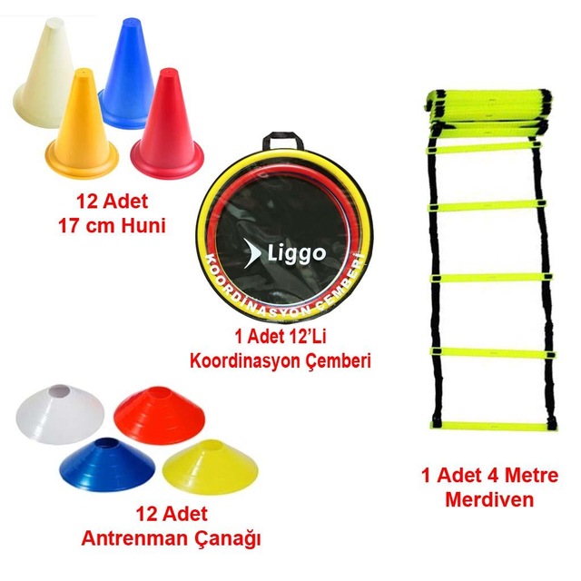 Liggo Antrenman Seti 4m Merdiven+Huni+Çanak+Koordinasyon Çemberi