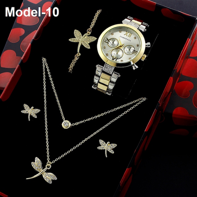 6 Parça Muhteşem Bayan Kol Saati Takı Seti Kolye Bileklik Küpe