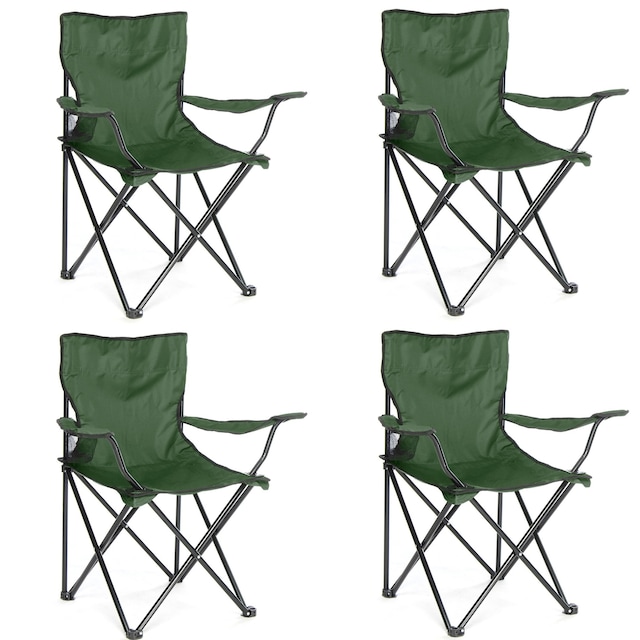 Çantalı Kamp Sandalyesi Balıkçı Plaj Piknik Koltuk Yeşil 4 Adet