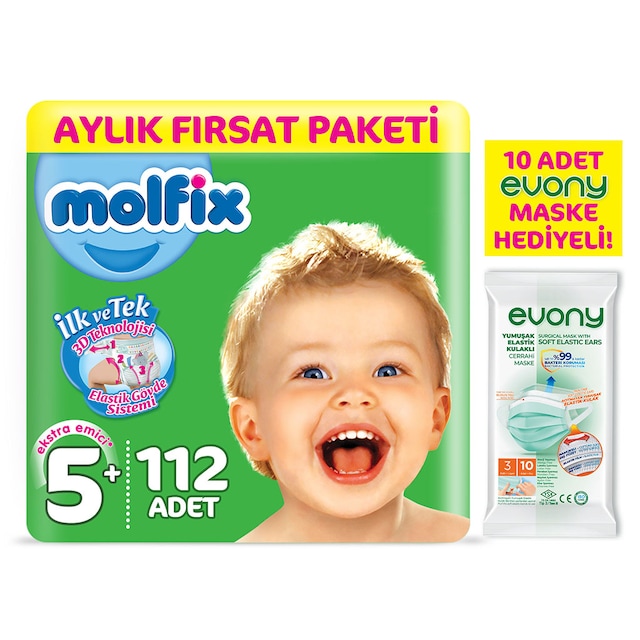 Molfix Bebek Bezi 5+ Beden Junior Plus Aylık Fırsat Paketi 112 Ad