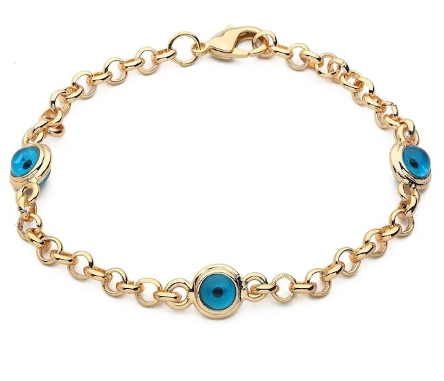 Üç Nazar Boncuklu Gözlü Altın Kaplama Bileklik bbb01