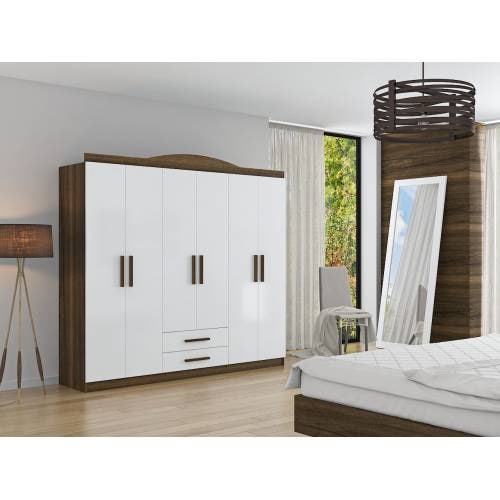 LARA 6 KAPILI 2 ÇEKMECELİ GARDIROP- CEVİZ BEYAZ