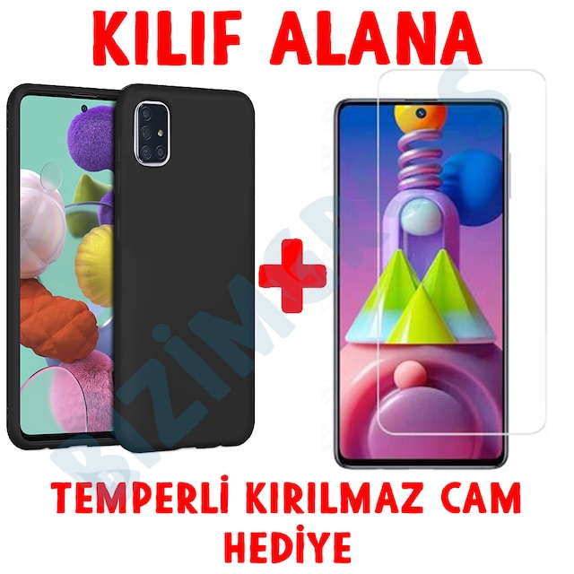 Samsung Galaxy M51 Kamera Korumalı Silikon Kılıf + Kırılmaz Cam
