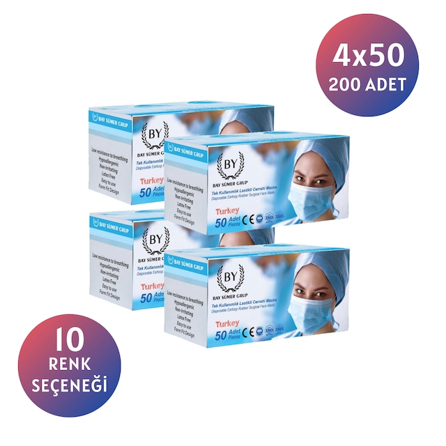 200 ADET | 3 Katlı Full Ultrasonik | Burun Telli | Cerrahi Maske