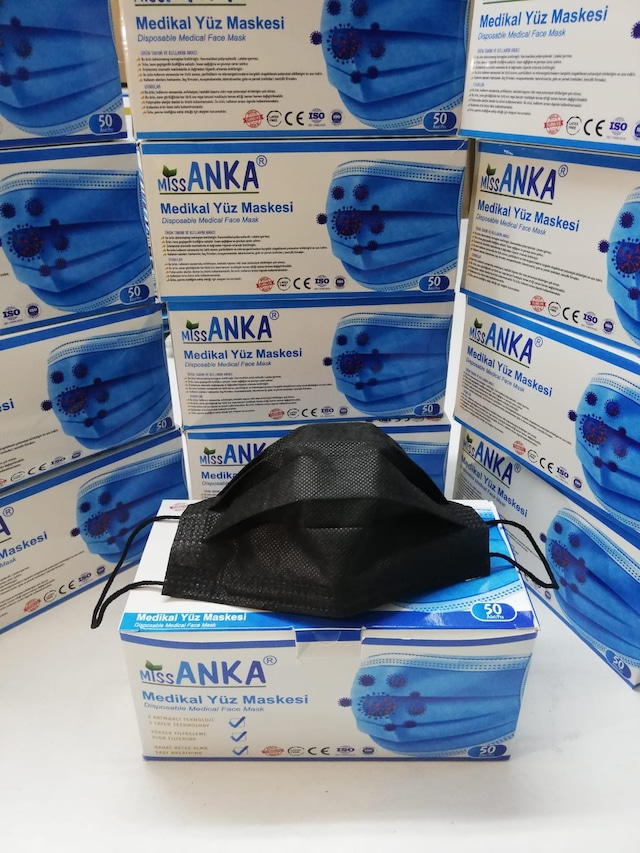 MİSS ANKA 50 Adet Siyah Full Ultrasonik 80gr Telli Maske