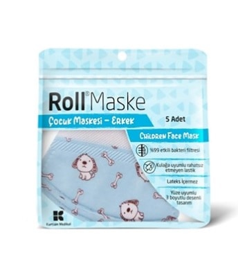 Roll Steril Çocuk Yüz Maskesi Erkek 5'li Paket