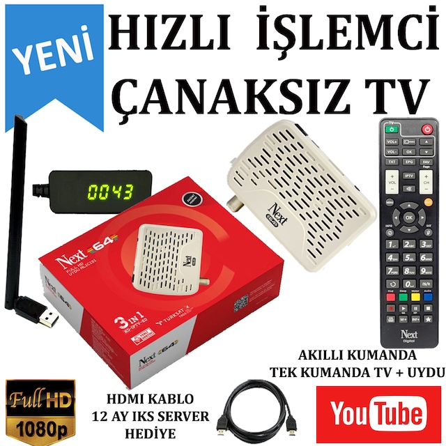 Next 64 ÇANAKSIZ HD UYDU ALICISI  AKILLI KUMANDA  Wifi Alıcı