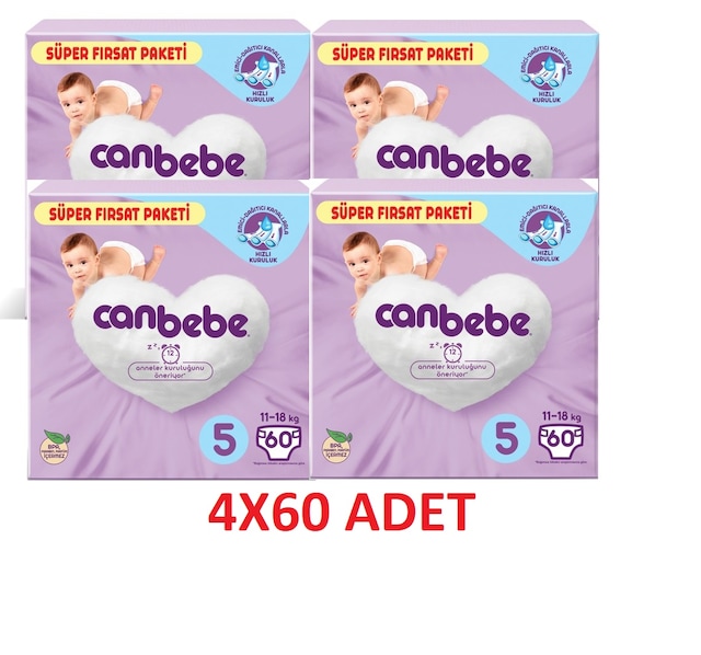 Canbebe Bebek Bezi 5 Beden 4 x 60'lı (240 Adet)