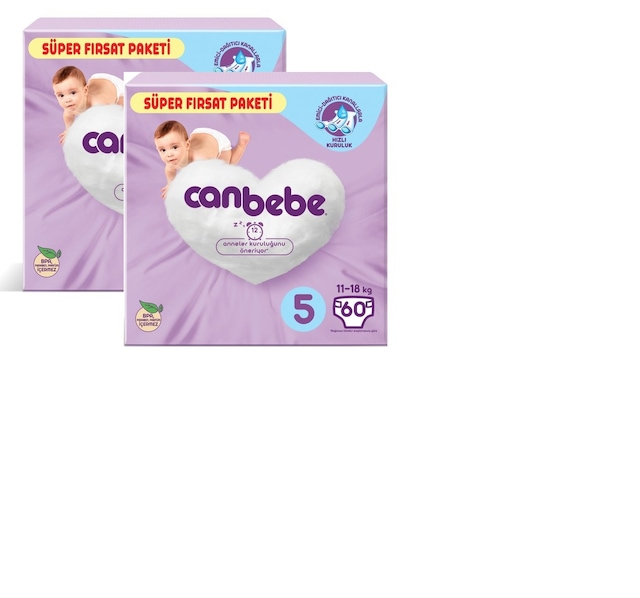 Canbebe Bebek Bezi 5 Beden 2 x 60'lı (120 Adet)