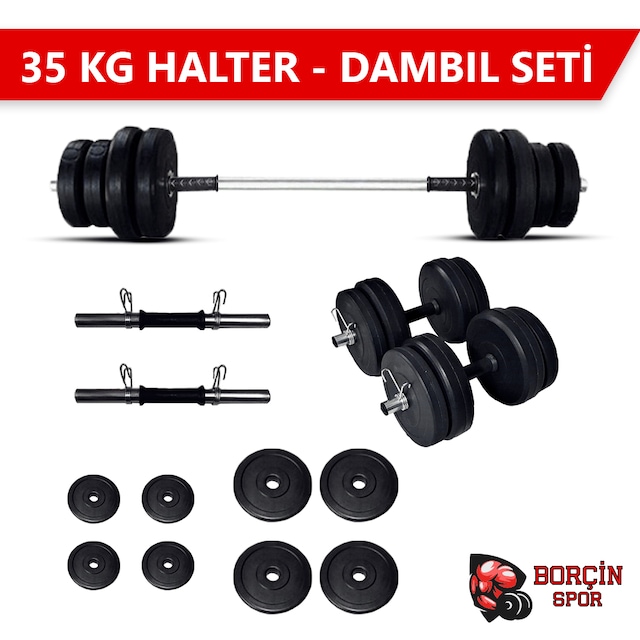 BORÇİNSPOR 35 KG HALTER-DAMBIL SETİ AĞIRLIK SETİ A KALİTE