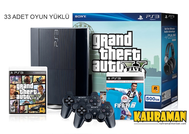 SONY PS3 500GB SUPER SLİM+33 OYUNLU+2 KOL SIFIR+FİFA  2019 YÜKLÜ
