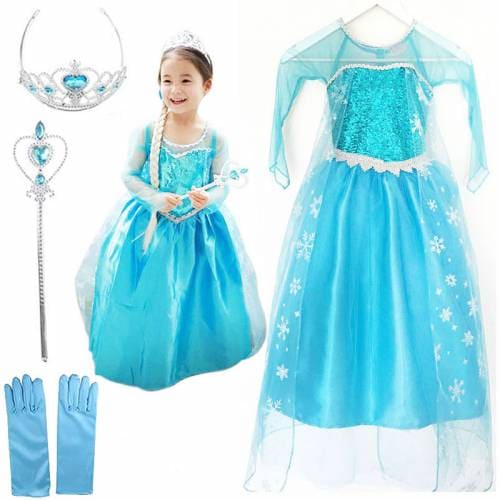Kız Çocuk Kostümü - Pelerinli Kostümü - Frozen Kostümü Simli - El