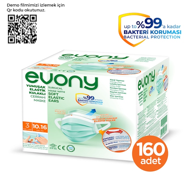 EVONY ELASTİK KULAKLI CERRAHİ MASKE 160 Adet
