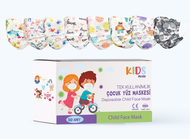 Medikal Çocuk ve Bebek Maskesi Özel Desenli 50 Adet