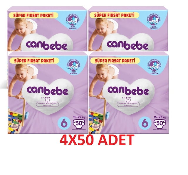 Canbebe Bebek Bezi 6 Beden 4 x 50'li (200 Adet)