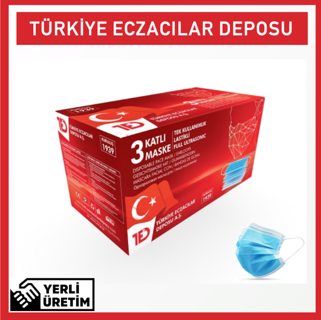 Türkiye Eczacılar Deposu Mavi 3 Kat Ultrasonik Cerrahi Maske 50li