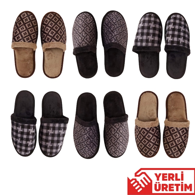 Erkek Ev Terliği Kışlık Havlu Kumaş Ev Terlik 3 Çift Seçenekli